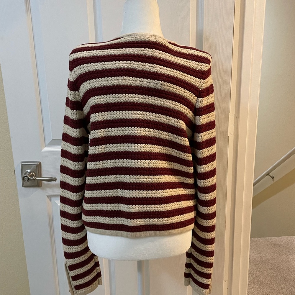 Striped Burgundy and Cream Women's Sweater - Picture 2 of 9